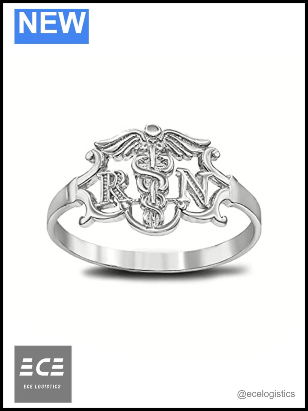 Sterling Silver Registered Nurse Caduceus Statement Ring Size 5